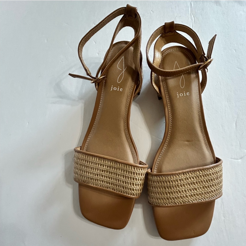 Joie Boho Block Heel Ankle Strap Sandal Size 10M Tan Brown Woven Comfort NEW